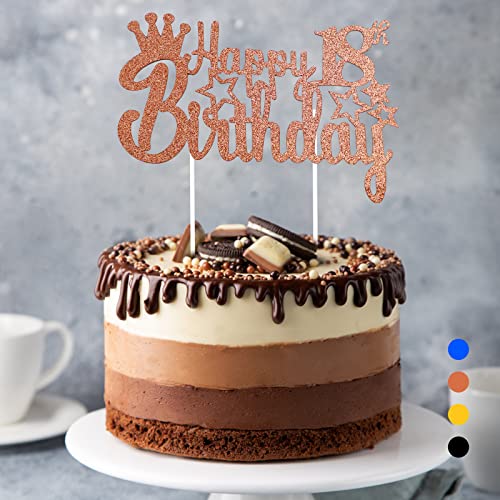 Happy Birthday Tortendeko Geburtstag, Cake Topper Geburtstag, Glitter Cake Topper Happy Birthday, Tortendeko Schwarz, Cupcake Topper für Mädchen Jungen Frauen Mann (Roségold - 18. Geburtstag) von Rouclo