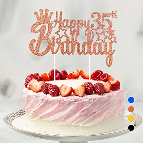 Happy Birthday Tortendeko Geburtstag, Cake Topper Geburtstag, Glitter Cake Topper Happy Birthday, Tortendeko Schwarz, Cupcake Topper für Mädchen Jungen Frauen Mann (Roségold - 35. Geburtstag) von Rouclo