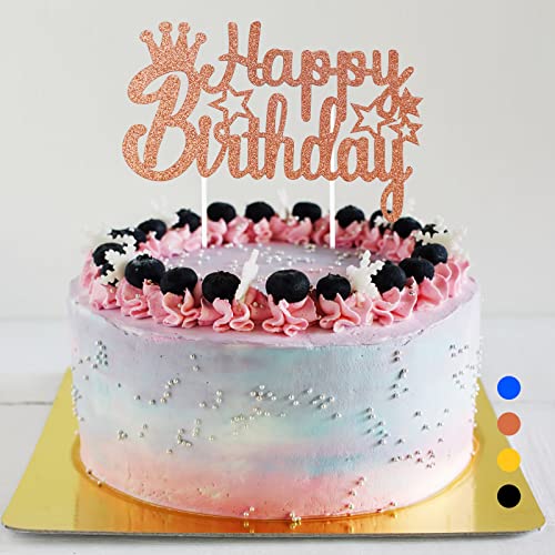 Happy Birthday Tortendeko Geburtstag, Cake Topper Geburtstag, Glitter Cake Topper Happy Birthday, Tortendeko Schwarz, Cupcake Topper für Mädchen Jungen Frauen Mann (Roségold - Universal) von Rouclo