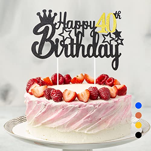 Happy Birthday Tortendeko Geburtstag, Cake Topper Geburtstag, Glitter Cake Topper Happy Birthday, Tortendeko Schwarz, Cupcake Topper für Mädchen Jungen Frauen Mann (Schwarzgold - 40. Geburtstag) von Rouclo