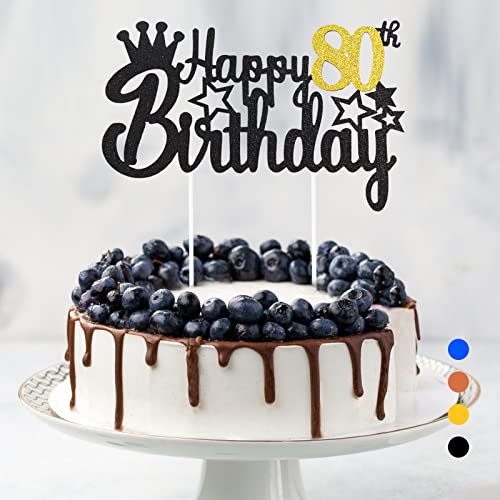 Happy Birthday Tortendeko Geburtstag, Cake Topper Geburtstag, Glitter Cake Topper Happy Birthday, Tortendeko Schwarz, Cupcake Topper für Mädchen Jungen Frauen Mann (Schwarzgold - 80. Geburtstag) von Rouclo