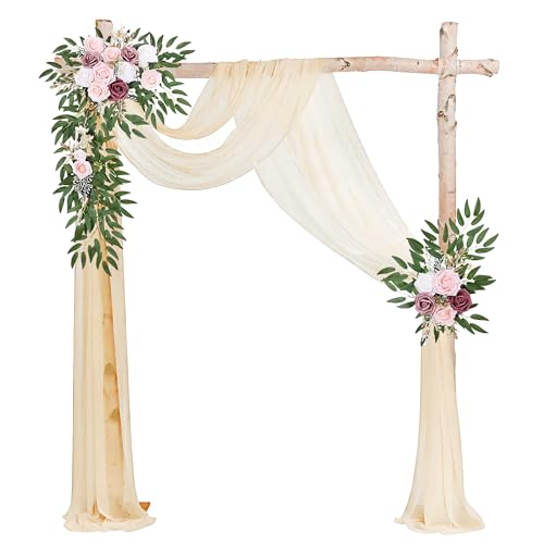 0.75x8M Hochzeitsbogen Traubogen Vorhang Hochzeit Tüll Deko Bogen Schärpen für Hochzeitsdekoration Fotografie Party Hochzeit Torbogen Zeremonie Stuhl Dekoration (Elfenbein) von Rouhuhura
