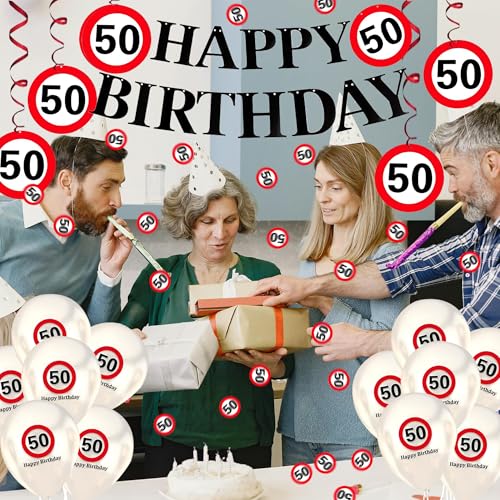 Geburtstag Deko Männer Frauen, 50. Geburtstag Deko mit Girlande, Banner, Konfetti - Verkehrsschild zum Verkehrszeichen 50 Jahre von Rouhuhura