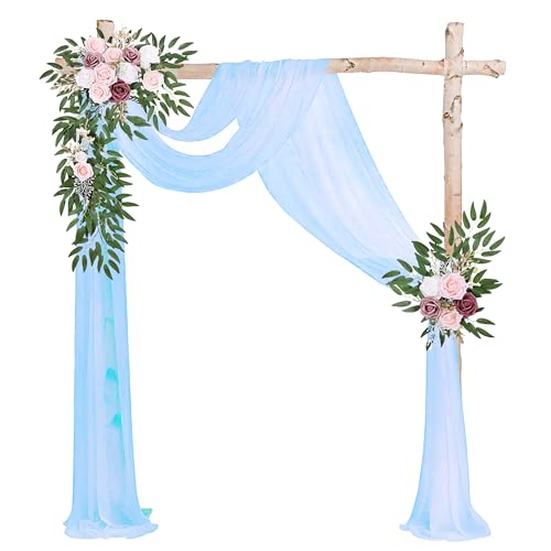 0.75x8M Hochzeitsbogen Traubogen Vorhang Hochzeit Tüll Deko Bogen Schärpen für Hochzeitsdekoration Fotografie Party Hochzeit Torbogen Zeremonie Stuhl Dekoration (Hellblau) von Rouhuhura