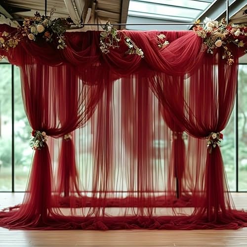 Rouhuhura 0.75x8M Hochzeitsbogen Traubogen Vorhang Hochzeit Tüll Deko Bogen Schärpen für Hochzeitsdekoration Fotografie Party Hochzeit Torbogen Zeremonie Stuhl Dekoration (Weinrot) von Rouhuhura