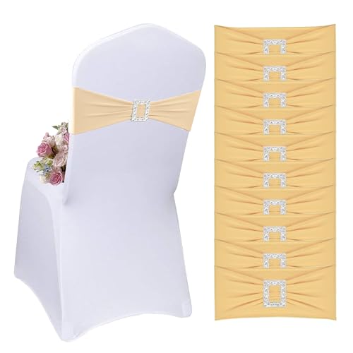 50pcs Champagner Stuhlschärpen aus Stretch-Elastik mit Schnalle und Schleife, Stuhlschleifen, Elastisch Stuhl-Schärpen, kein Binden, Dekoration für Hochzeit, Party, Taufe (Champagner, 50) von Rouhuhura