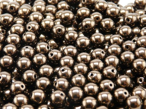 Round Beads 50 Stück Tschechische Glasperlen Gepresst Druck, Runde 6mm Jet Copper Lustre von Round Beads