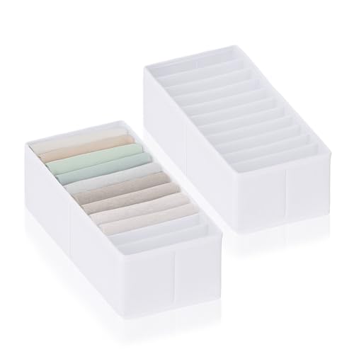ROW&LINE® – Organizer Schublade – 11 extra hohe Fächer für T-Shirts, Pullover & Unterwäsche – Organisationsboxen aus Stoff – strapazierfähig & abwaschbar für Schrank & Schublade – weiß – Size: 2x L von Row & Line
