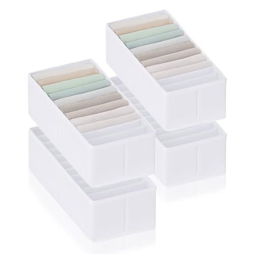 ROW&LINE® – Organizer Set – 11 extra hohe Fächer für T-Shirts, Pullover & Unterwäsche – Organisationsboxen aus Stoff – strapazierfähig & abwaschbar für Kleiderschrank & Schublade – weiß – Size: 4x L von Row & Line