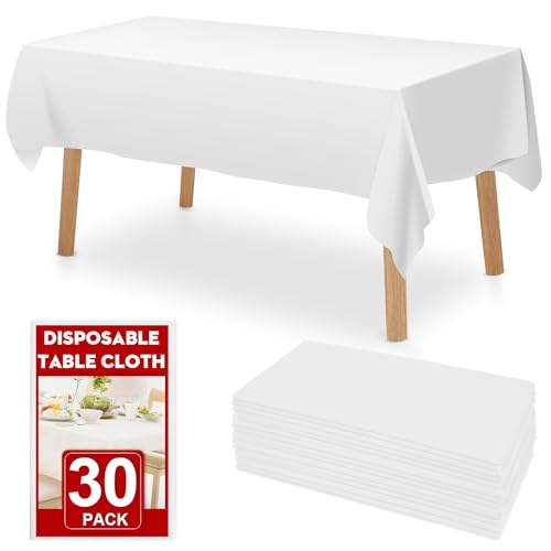 RowinsyDD Kunststoff-Tischdecken für rechteckige Tische, Einweg-Tischdecken für Abendessen, Partys, Grillen, Hochzeiten, Outdoor, Weiß, 30 Stück RowinsyDD Kunststoff-Tischdecken für rechteckige Tische, Einweg-Tischdecken für Abendessen, Partys, Grillen, Hochzeiten, Outdoor, Weiß, 30 Stück von RowinsyDD
