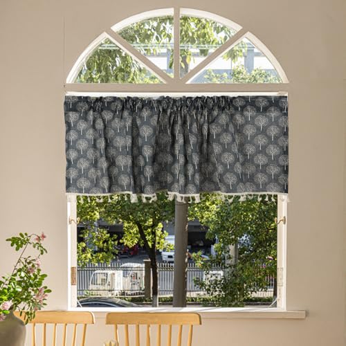 RoxNvm Leinen Scheibengardinen Landhausstil, 150 x 46cm Pflanzenmuster Gestreifte Küchengardinen Landhausstil, Kurzgardinen, Fenstergardinen Scheibengardinen Küche mit Dekoriert Wohnzimmer (D) von RoxNvm