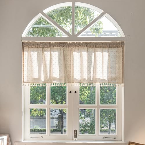 RoxNvm Leinen Scheibengardinen Landhausstil,150 x 46cm Pflanzenmuster Gestreifte Küchengardinen Landhausstil, Kurzgardinen, Fenstergardinen Scheibengardinen Küche mit Dekoriert Wohnzimmer (A) von RoxNvm