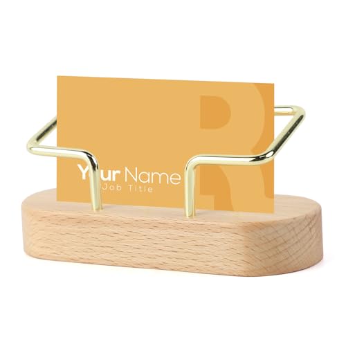 RoxNvm Visitenkartenhalter Holz, Buche Visitenkartenständer, Visitenkartenbox mit Metallrahmen, Visitenkarten Etui, Visitenkarten Halter, Visitenkartenmappe, für Ausstellung Zuhause Büro Flyer (T) von RoxNvm