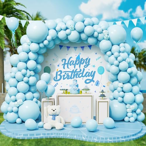 Roxistar Luftballons Blau, 143 Stück 5 9 12 18 Zoll Blau Pastell Macarons Latex Luftballon Ballonbogen Girlande Kit für Geburtstag Babyparty Hochzeit Brautdusche Taufe Geschlecht Offenbaren Party Deko von Roxistar