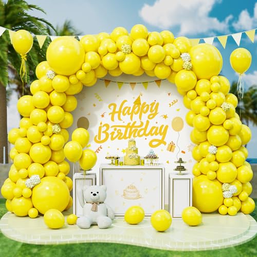 Roxistar Luftballons Gelb, 143 Stück 5 9 12 18 Zoll Matt Gelbe Helium Latex Luftballon Ballonbogen Girlande Kit für Mädchen Frauen Jungen Geburtstag Party Hochzeit Babyparty Picknick Brautdusche Deko von Roxistar