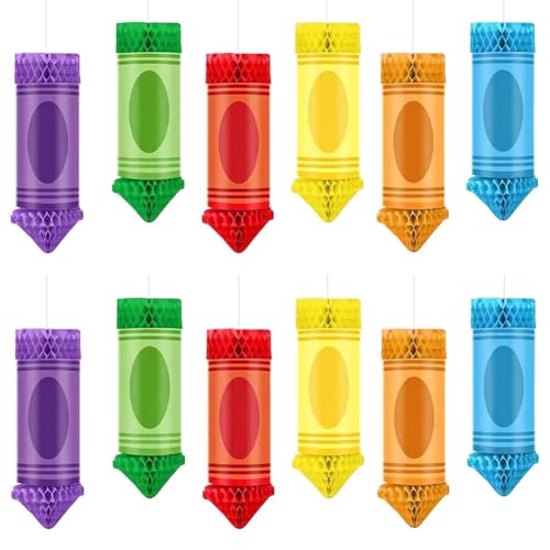 Roxvue 12 Stück -Dekorationen zum Schulanfang, Buntstifte, Deckendekor für das Klassenzimmer, Papierlaternen zum Aufhängen, Waben-Regenbogenballons von Roxvue