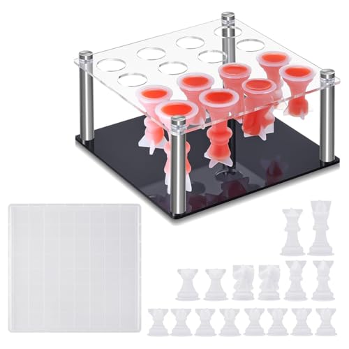 Roxvue Schachfiguren-DIY-Set, 1 Schachfigurenhalter, 16 Schachformen für Epoxidharz, 1 Schachbrettform, Silikonform für Schachfiguren von Roxvue