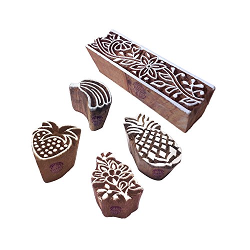 Royal Kraft Dekorativ Motif Frucht und Rand Hölzern Blöcke Stempel (Set von 5) von Royal Kraft