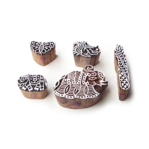 Elefant und Eichhörnchen Handcrafted Designs Holz Blöcke Stempel (Set von 5) von Royal Kraft
