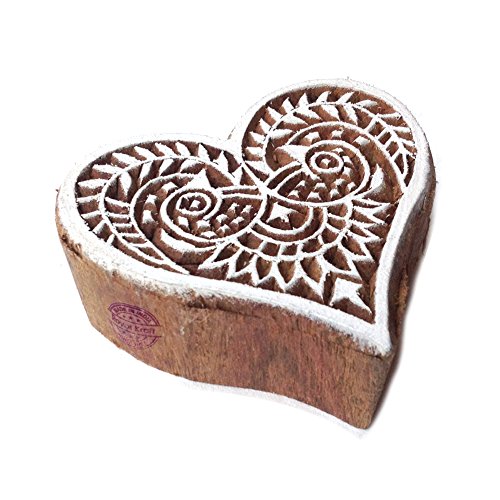Royal Kraft Elegant Blumen Herz Design Hölzern Druck Stempel - DIY Henna Stoff Textil Papier Ton Keramik Blocke Druck Stempel von Royal Kraft