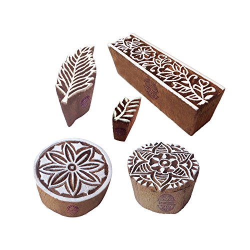 Exquisit Motif Blatt und Blume Blöcke Drucken Holz Stempel (Set von 5) von Royal Kraft