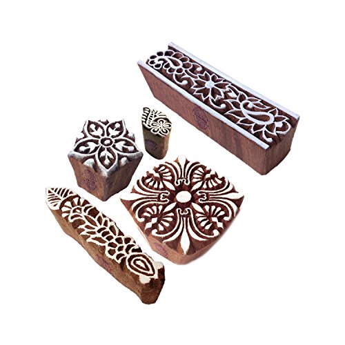 Exquisit Muster Quadrat und Blumen Hölzern Drucken Stempel (Set von 5) von Royal Kraft