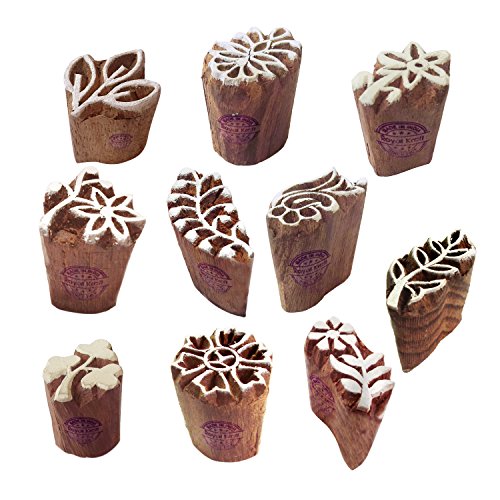 Henna Holz Stempel Designer Klein Blumen Blatt Muster Druck Blöcke (Set von 10) von Royal Kraft
