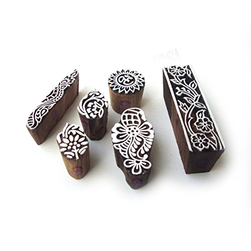Indisch Blumen und Religiös Muster Hölzern Blöcke Stempel (Set von 6) von Royal Kraft