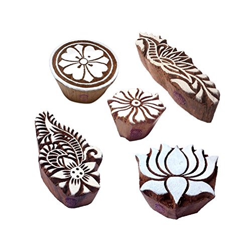 Indisch Motif Runden und Lotus Hölzern Drucken Stempel (Set von 5) von Royal Kraft