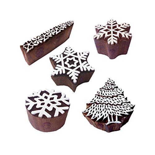 Innovativ Motif Schneeflocke und Baum Holz Blöcke Drucken Stempel (Set von 5) von Royal Kraft
