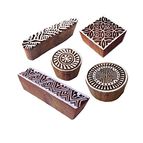 Jaipuri Gestalten Runden und Rand Hölzern Drucken Stempel (Set von 5) von Royal Kraft