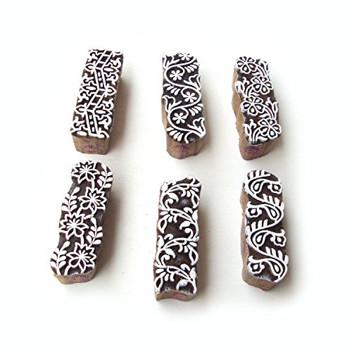 Künstlerisch Rand und Blumen Motif Hölzern Stempel für Drucken (Set von 6) Htag0447 von Royal Kraft