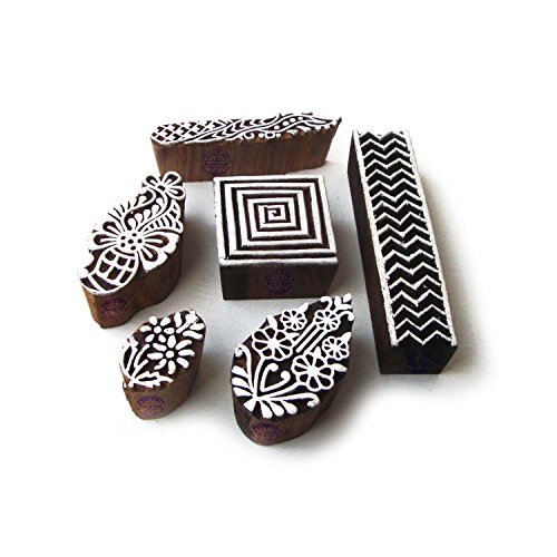 Künstlerisch Spiral und Blatt Muster Hölzern Drucken Blöcke (Set von 6) von Royal Kraft