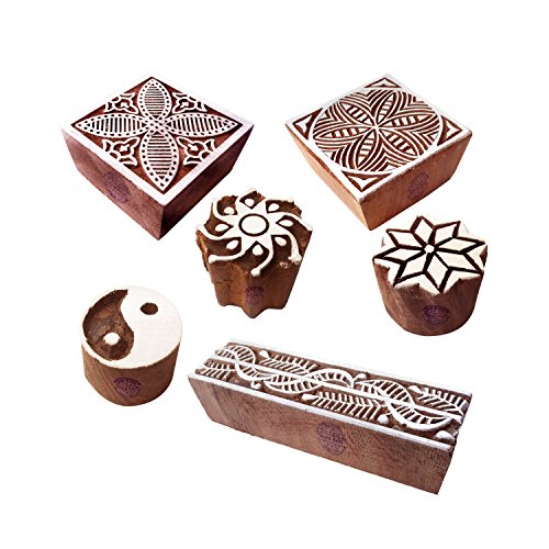 Lehm Drucken Blöck Modisch Quadrat Blumen Designs Holzstempel (Set von 6) von Royal Kraft
