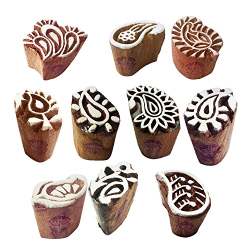 Mehndi Holz Blöck Handgemacht Klein Paisley Entwürfe Druck Stempel (Set von 10) von Royal Kraft
