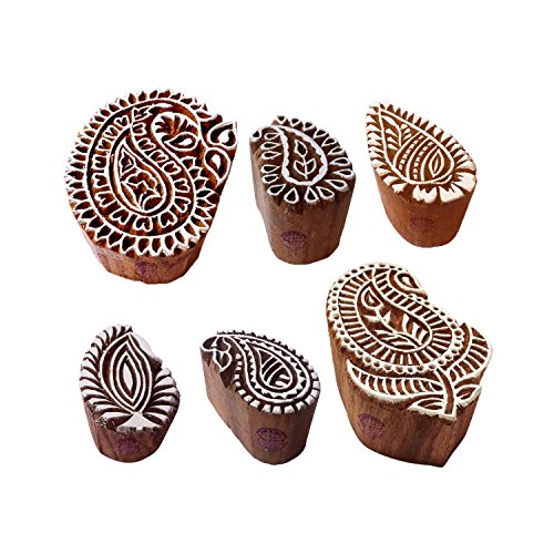 Mehndi Holz Blöck Stilvoll Paisley Entwürfe Druck Stempel (Set von 6) von Royal Kraft