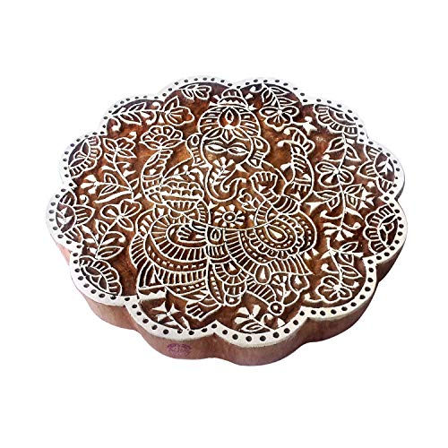 Royal Kraft 8 Inch Handgefertigt Holzstempel Groß Ganesha Runden Muster Großer Drucken Blöcke von Royal Kraft