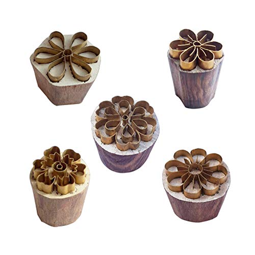 Royal Kraft Blumen Messing Holz Druck Stempel (Set von 5) - DIY Stoff, Ton, Keramik blöcke BHtag0041 von Royal Kraft