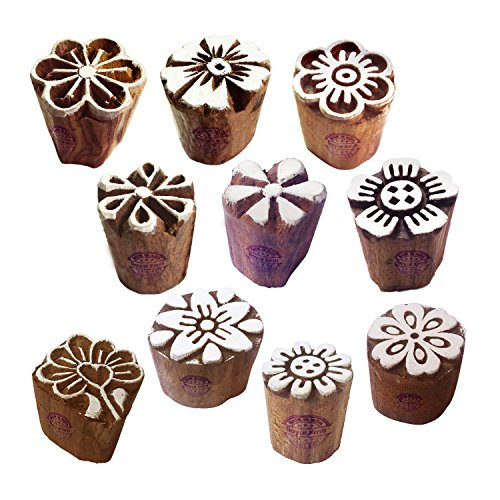 Royal Kraft Henna Holz Druck Schick Klein Runden Blumen Muster Blocke Stempel (Set von 10) von Royal Kraft