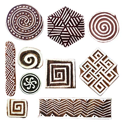 Royal Kraft Holzstempel für Blöcke Drucken auf Textil, Papier, Stoff, Ton, Keramik, Tattoo (Set von 10) MXtag0010 von Royal Kraft
