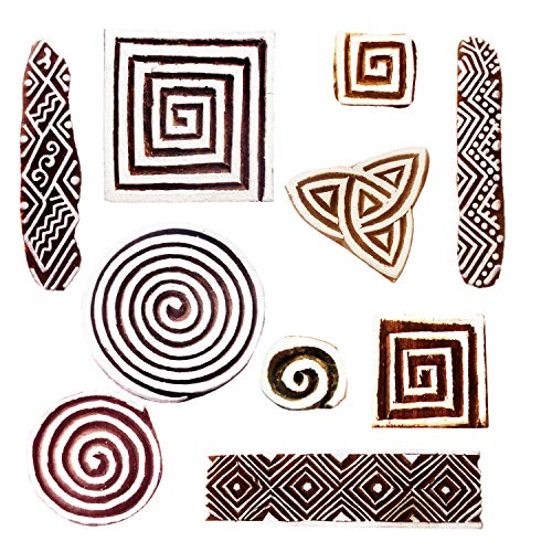 Royal Kraft Holzstempel für Blöcke Drucken auf Textil, Papier, Stoff, Ton, Keramik, Tattoo (Set von 10) MXtag0011 von Royal Kraft