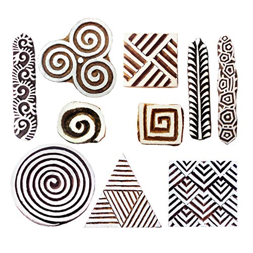 Royal Kraft Holzstempel für Blöcke Drucken auf Textil, Papier, Stoff, Ton, Keramik, Tattoo (Set von 10) MXtag0013 von Royal Kraft