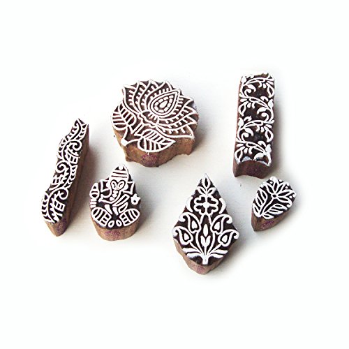 Royal Kraft Indisch Lotus und Ganesha Motif Hölzern Stempel für Drucken (Set von 6) von Royal Kraft