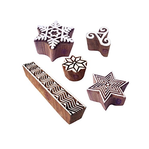 Royal Kraft Jaipuri Designs Schneeflocke und Geometrisch Hölzern Drucken Stempel (Set von 5) von Royal Kraft