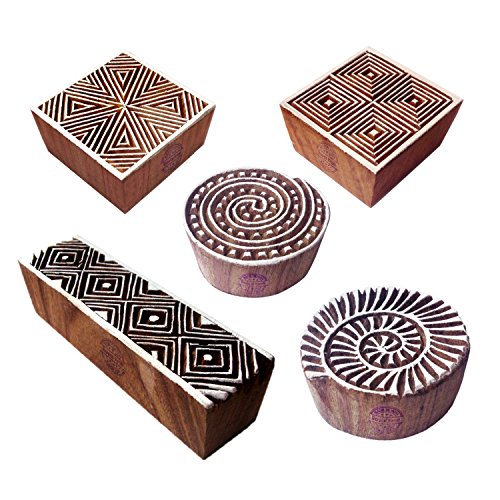 Retro Gestalten Spiral und Geometrisch Holz Drucken Blöcke (Set von 5) von Royal Kraft