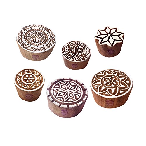 Royal Kraft Stoff Druck Blöck Indisch Geometrisch Runden Muster Holz Stempel (Set von 6) von Royal Kraft