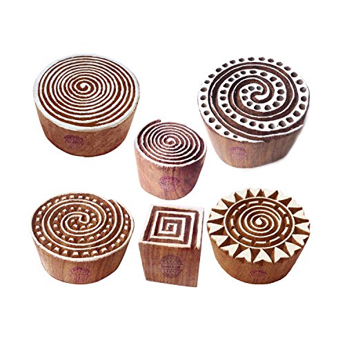 Royal Kraft Stoff Holz Stempel Indisch Swirl Runden Muster Druck Blöcke (Set von 6) von Royal Kraft