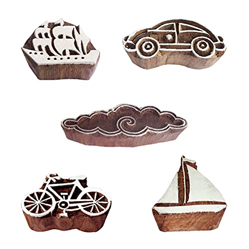 Royal kraft Transport Hölzern Drucken Stempel (Satz von 5) Henna Stoff Textil Papier Lehm Töpfer Blöcke Htag2240 von Royal Kraft