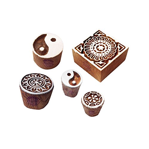 Schön Designs Yin-Yang und Quadrat Holz Stempel für Drucken (Set von 5) von Royal Kraft