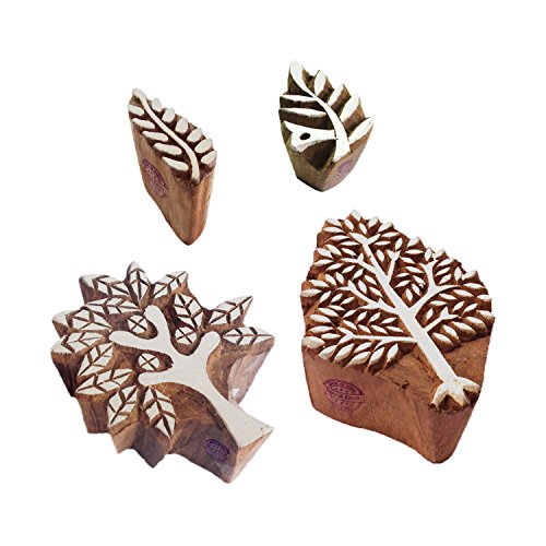 Schön Muster Palmblatt und Baum Holz Stempel für Drucken (Set von 4) von Royal Kraft